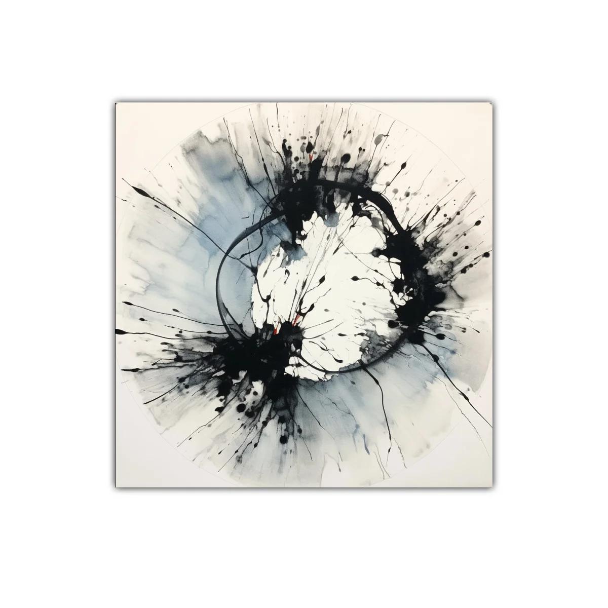 Cuadro abstracto circular en tonos blancos y negros dinámicos