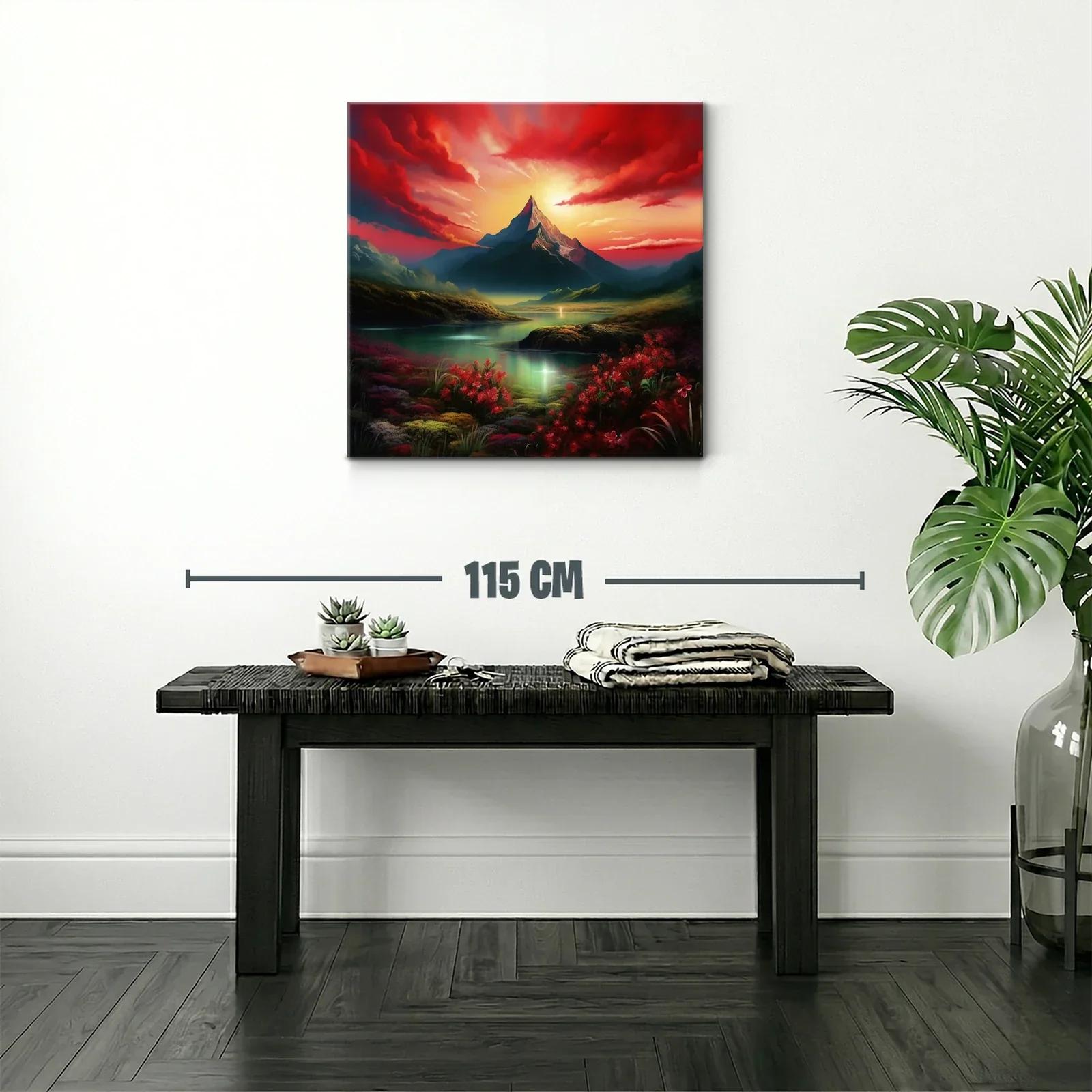 Paisaje Montañoso al Amanecer con Flores Rojas — miniatura 2