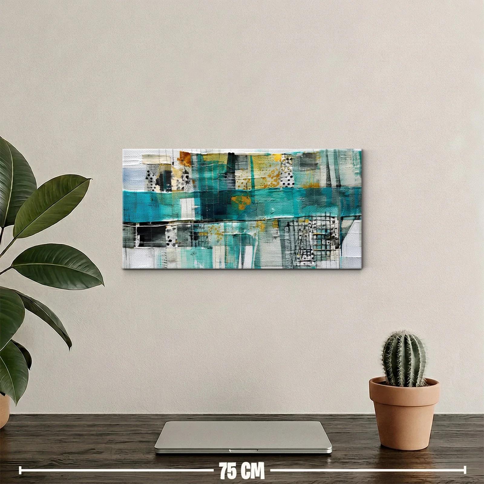Cuadro abstracto geométrico con bandas superpuestas y rejillas — miniatura 2