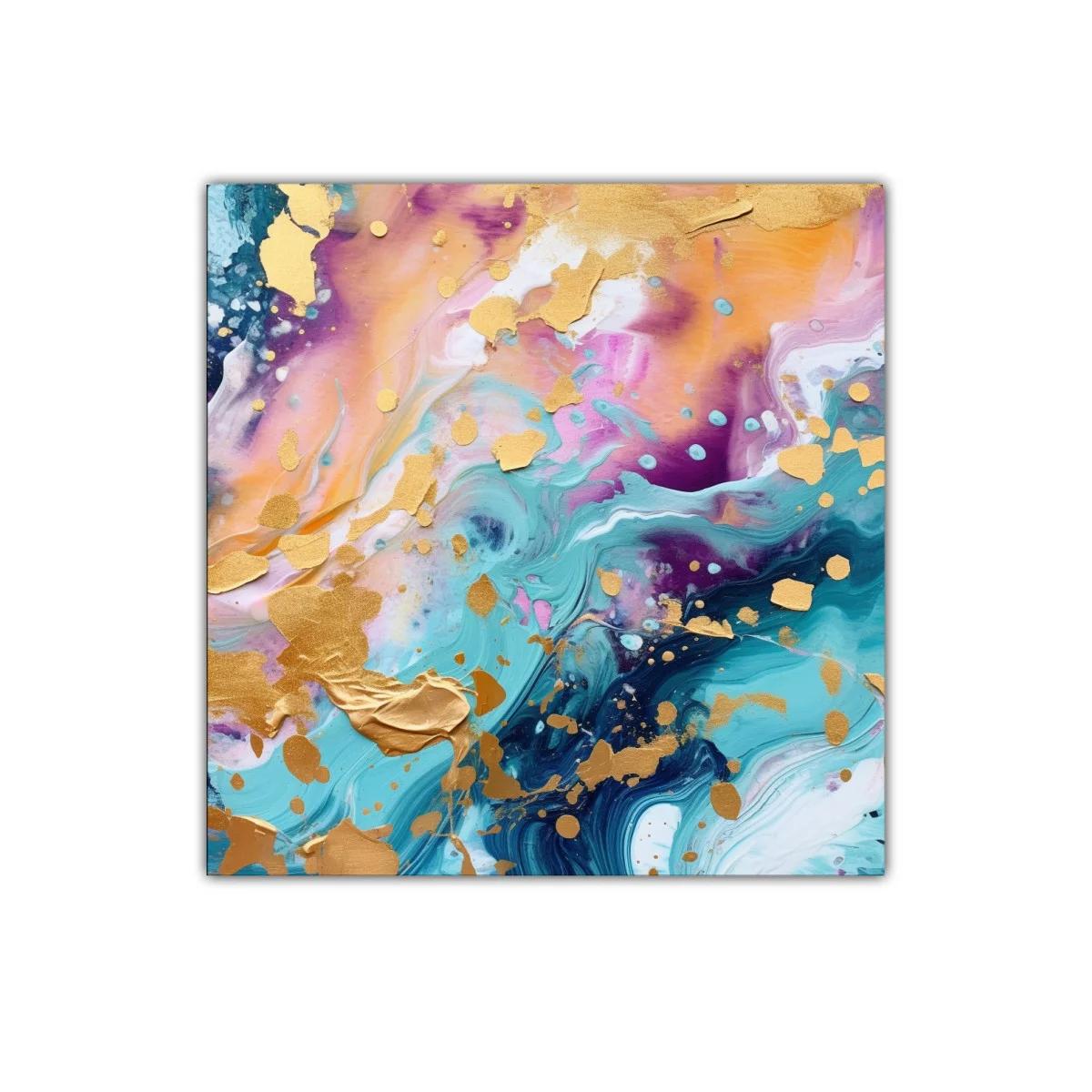 Cuadro abstracto con tonos dorados y vibrantes azules — imagen principal
