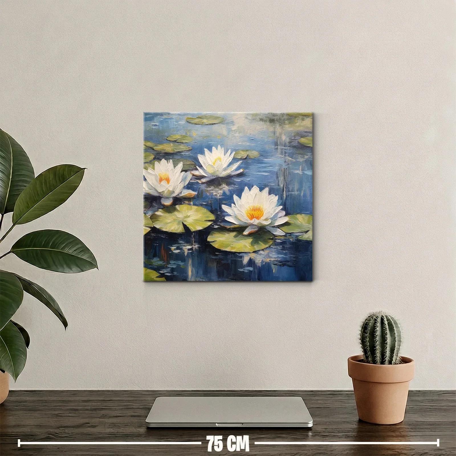 Cuadro flores de loto sobre estanque azul sereno — miniatura 2