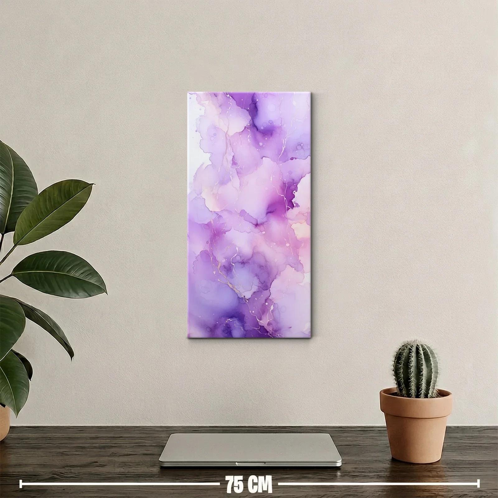Cuadro mancha abstracta en acuarela violeta con trazos claros — miniatura 2