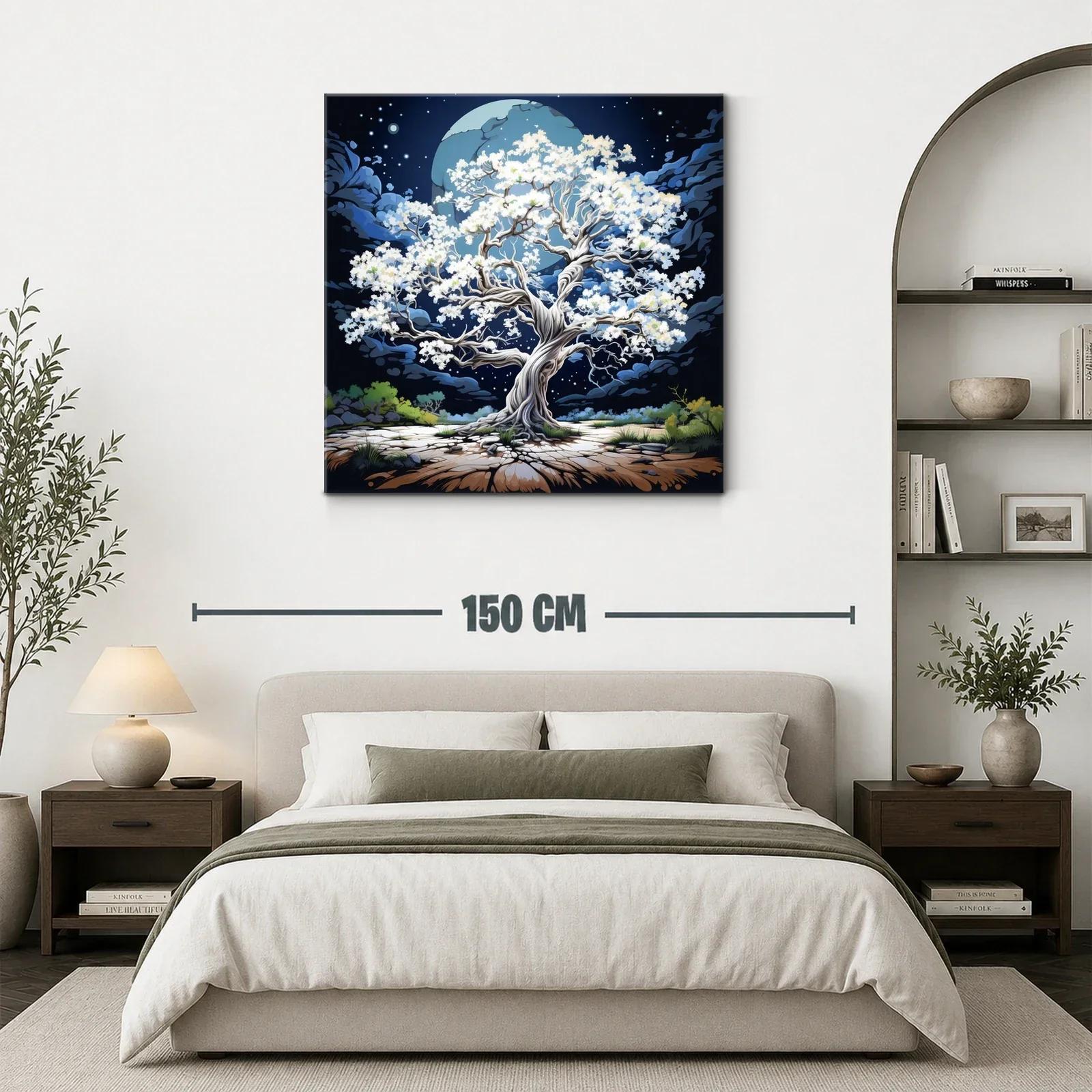 Árbol Blanco Brillando Bajo La Luna Llena — miniatura 3