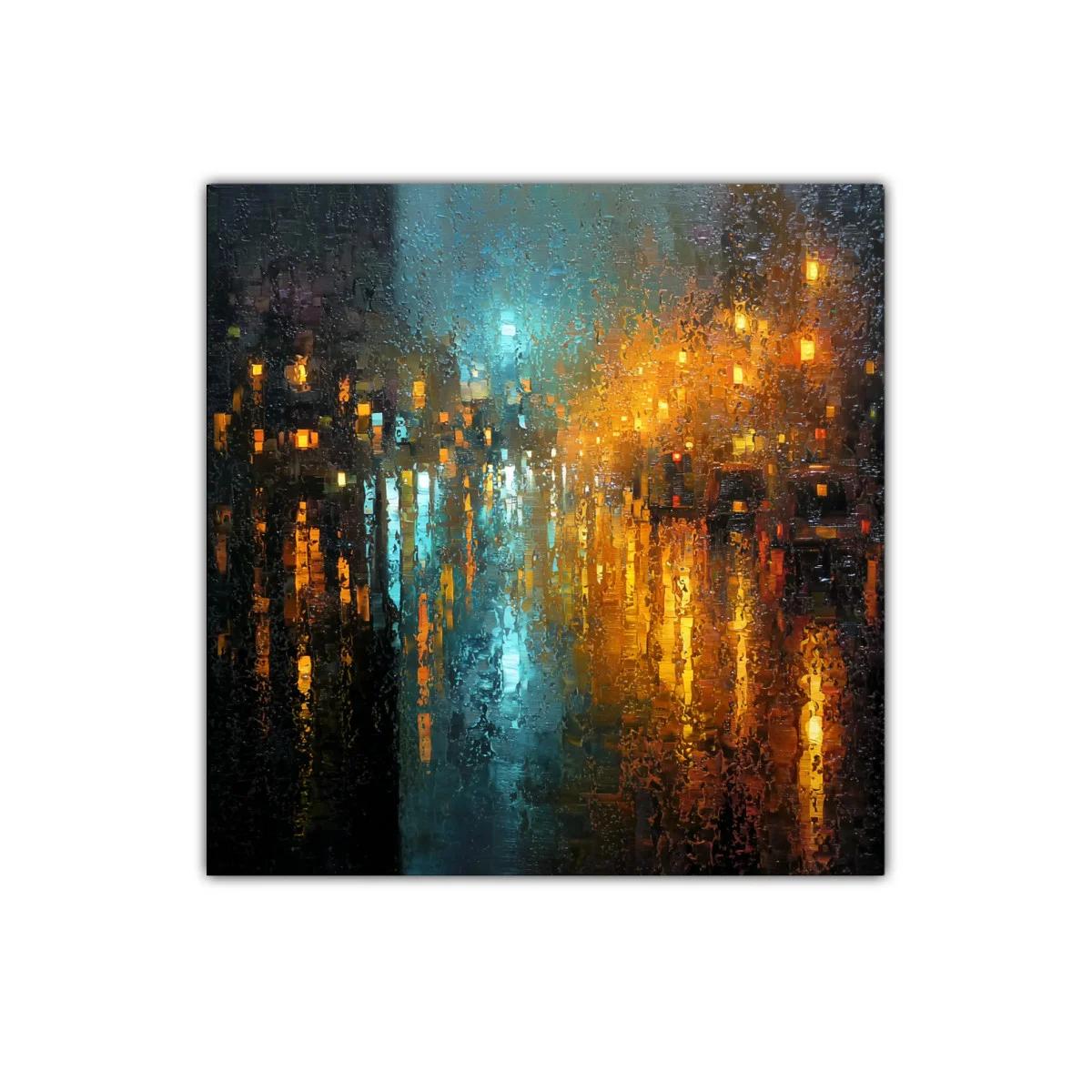 Luces urbanas reflejadas en lluvia vibrante y colorida — imagen principal
