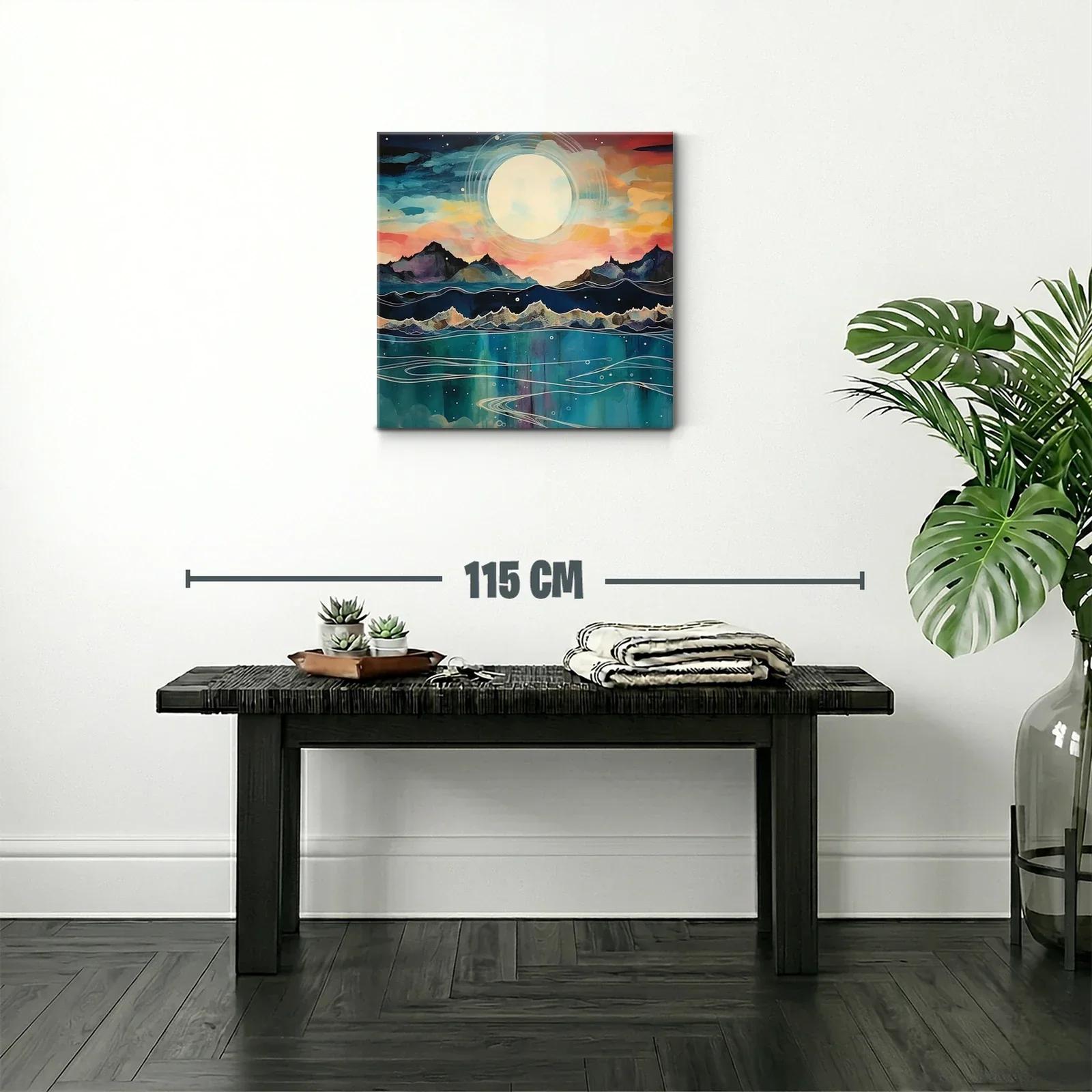Paisaje nocturno con luna llena sobre montañas y mar — miniatura 2