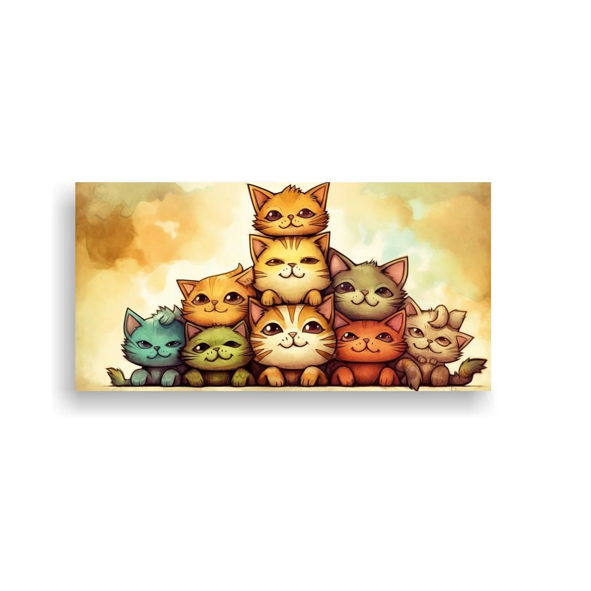 Cuadro ocho gatos apilados en pirámide