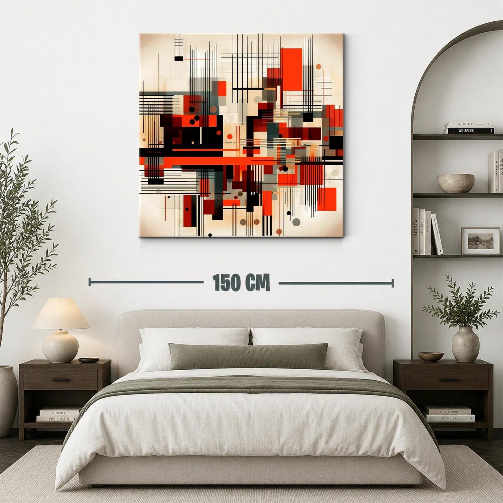 Composición abstracta con líneas y formas geométricas en rojo y negro — miniatura 3