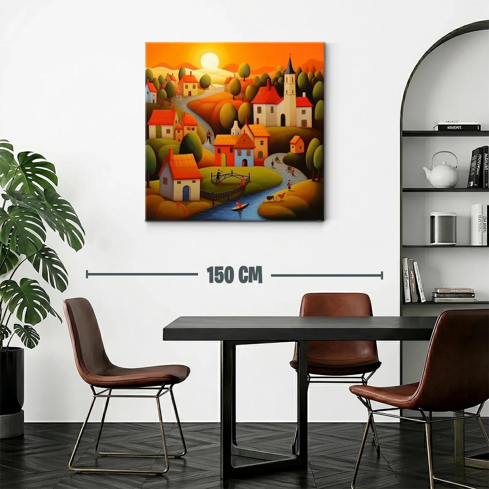 Paisaje de pueblo al atardecer con tonos cálidos y armoniosos — miniatura 2