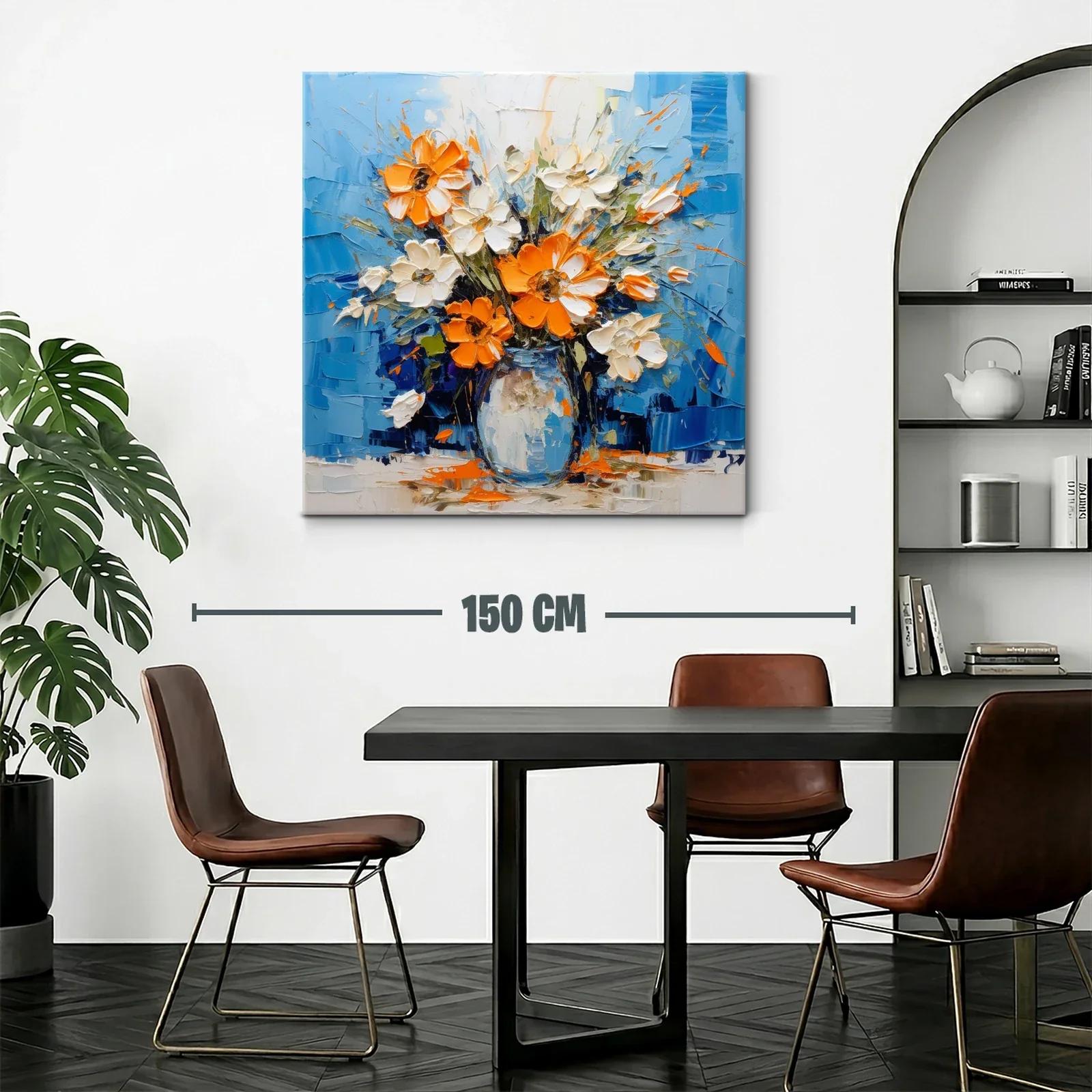 Vibrante ramo de flores naranjas y blancas sobre fondo azul — miniatura 2