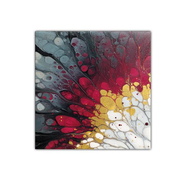 Cuadro decorativo en tonos rojo dorado y gris vibrante
