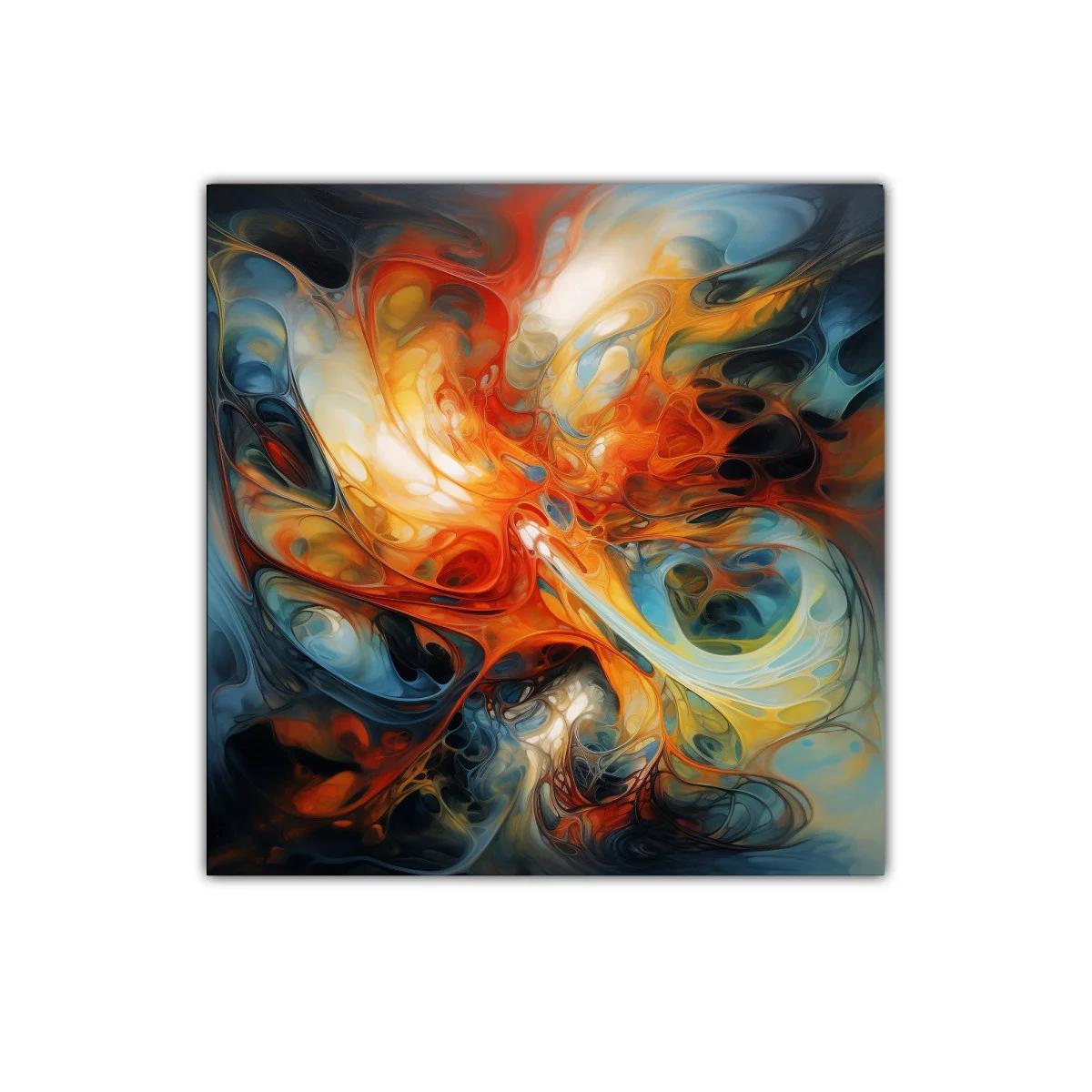 Composición abstracta de tonos cálidos y fríos en movimiento