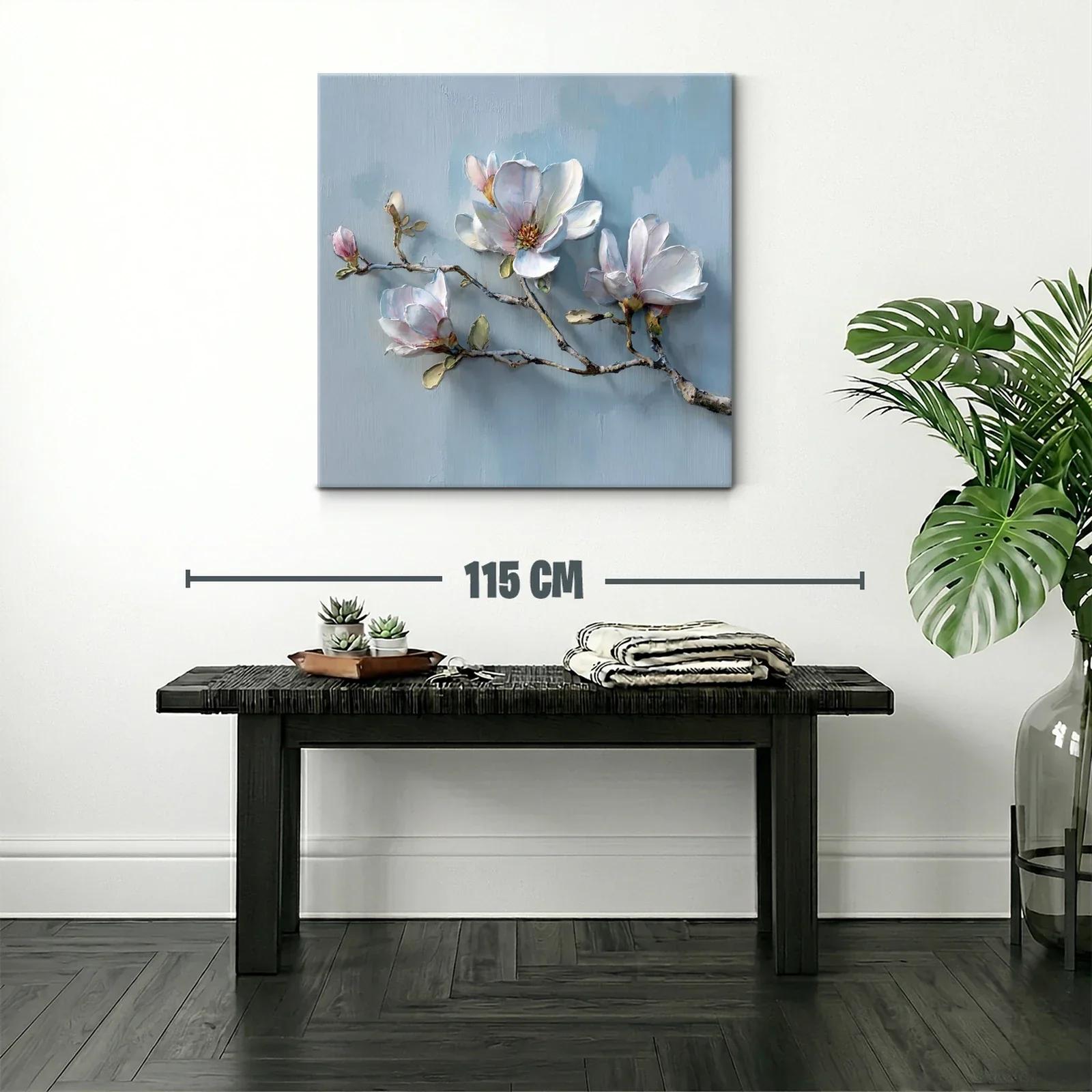 Cuadro con delicadas flores blancas sobre fondo azul claro — miniatura 2