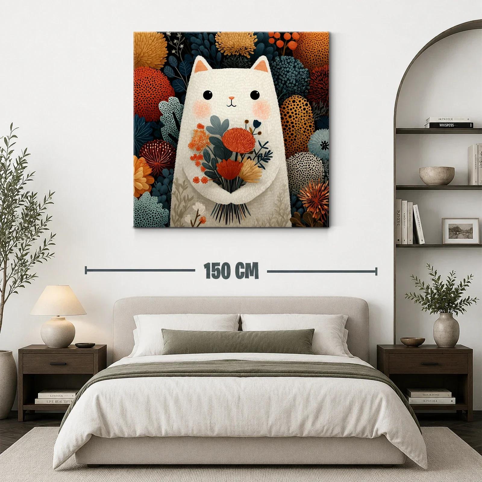 Ilustración de gato blanco con flores otoñales — miniatura 3