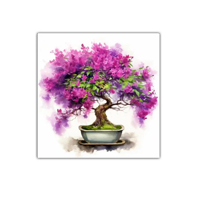 Cuadro decorativo bonsái con flores moradas vibrantes
