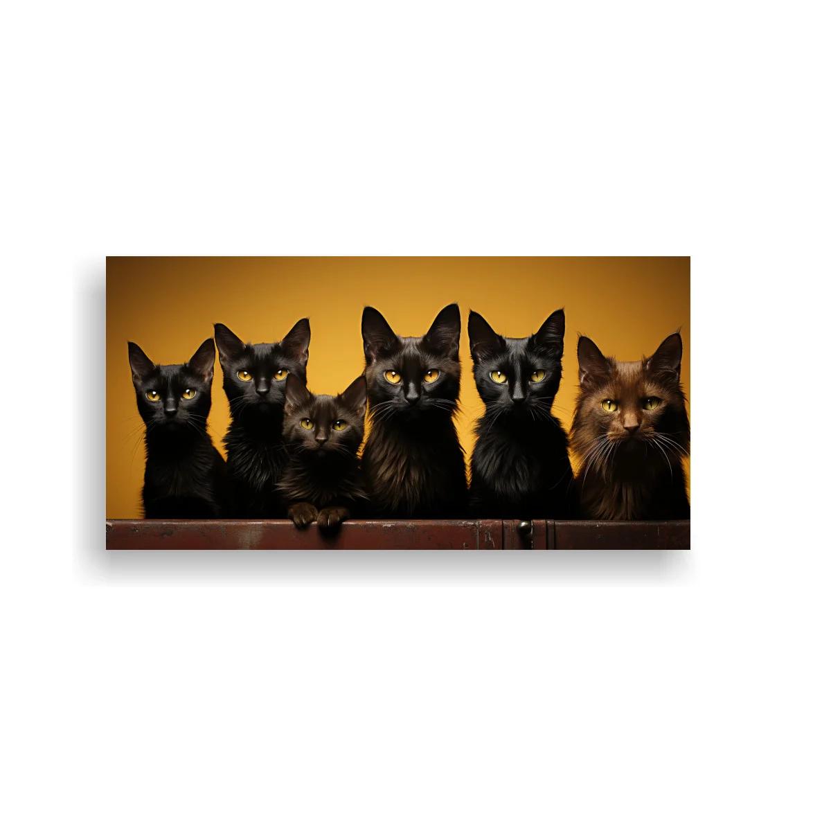 Cuadro grupo de seis gatos con ojos amarillos
