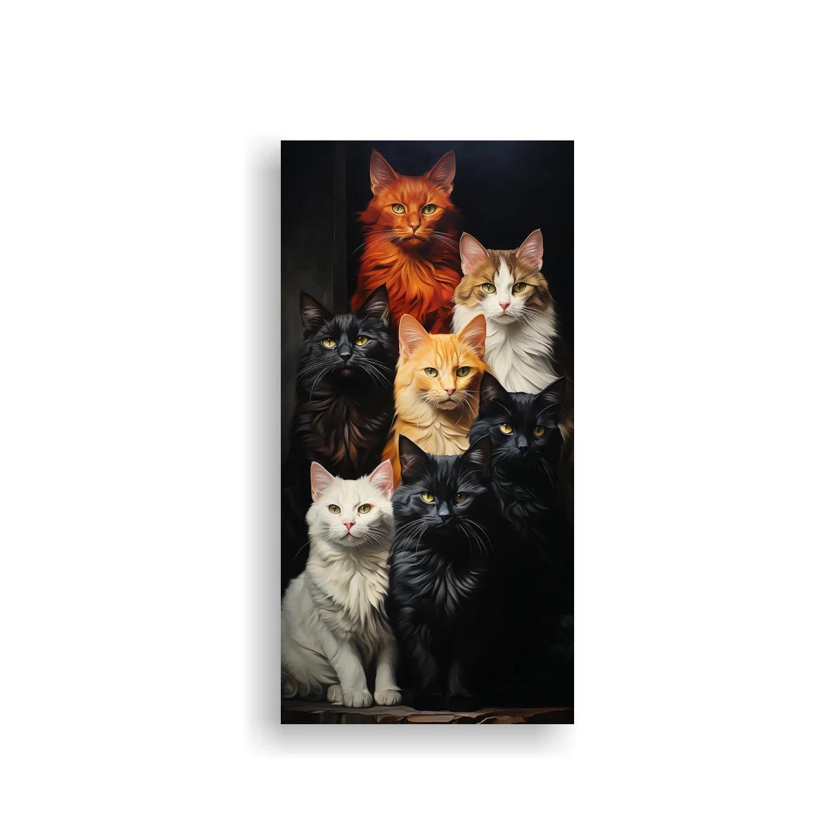 Cuadro grupo de gatos sobre fondo oscuro