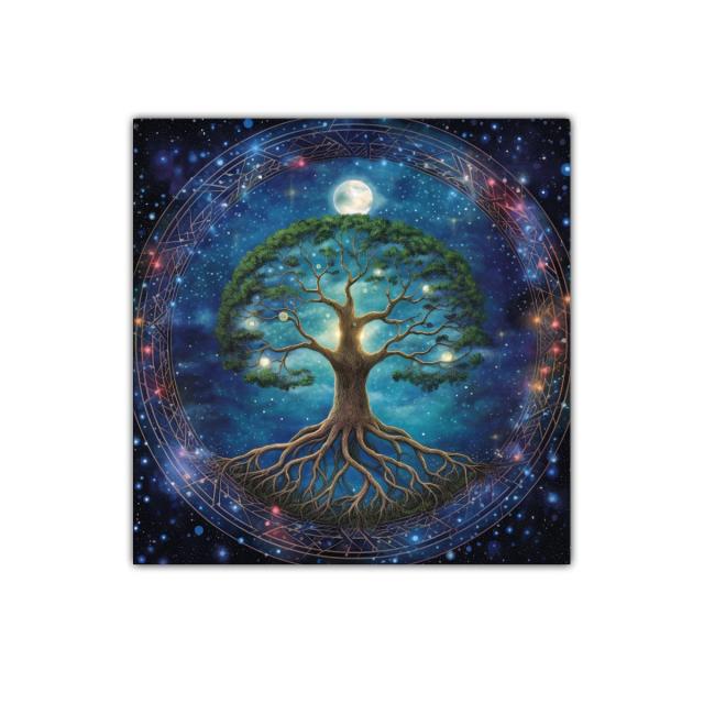 Árbol de la vida iluminado bajo un cielo estrellado