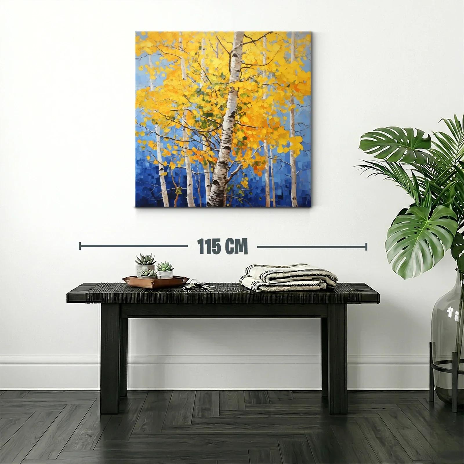 Bosque de abedules con hojas doradas y cielo azul — miniatura 2