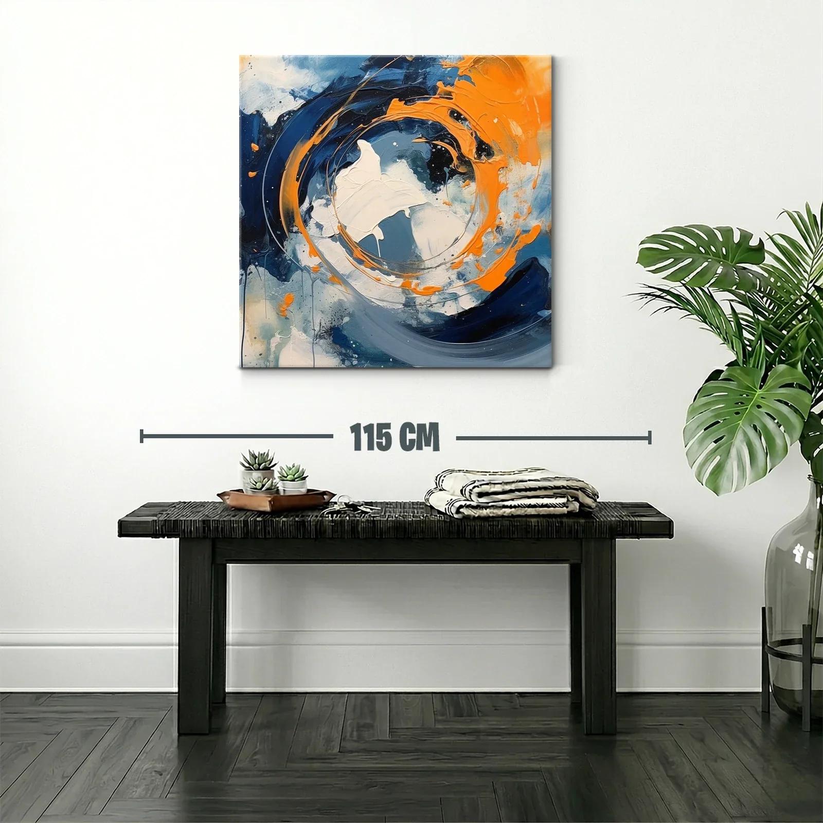 Cuadro abstracto con vibrantes tonos naranjas y azules dinámicos — miniatura 2