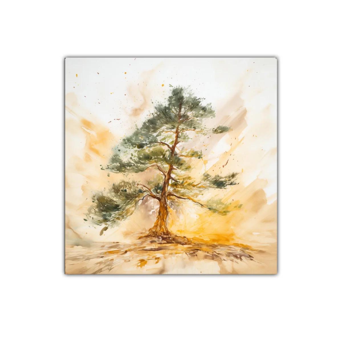 Cuadro decorativo con árbol en tonos cálidos y naturales — imagen principal