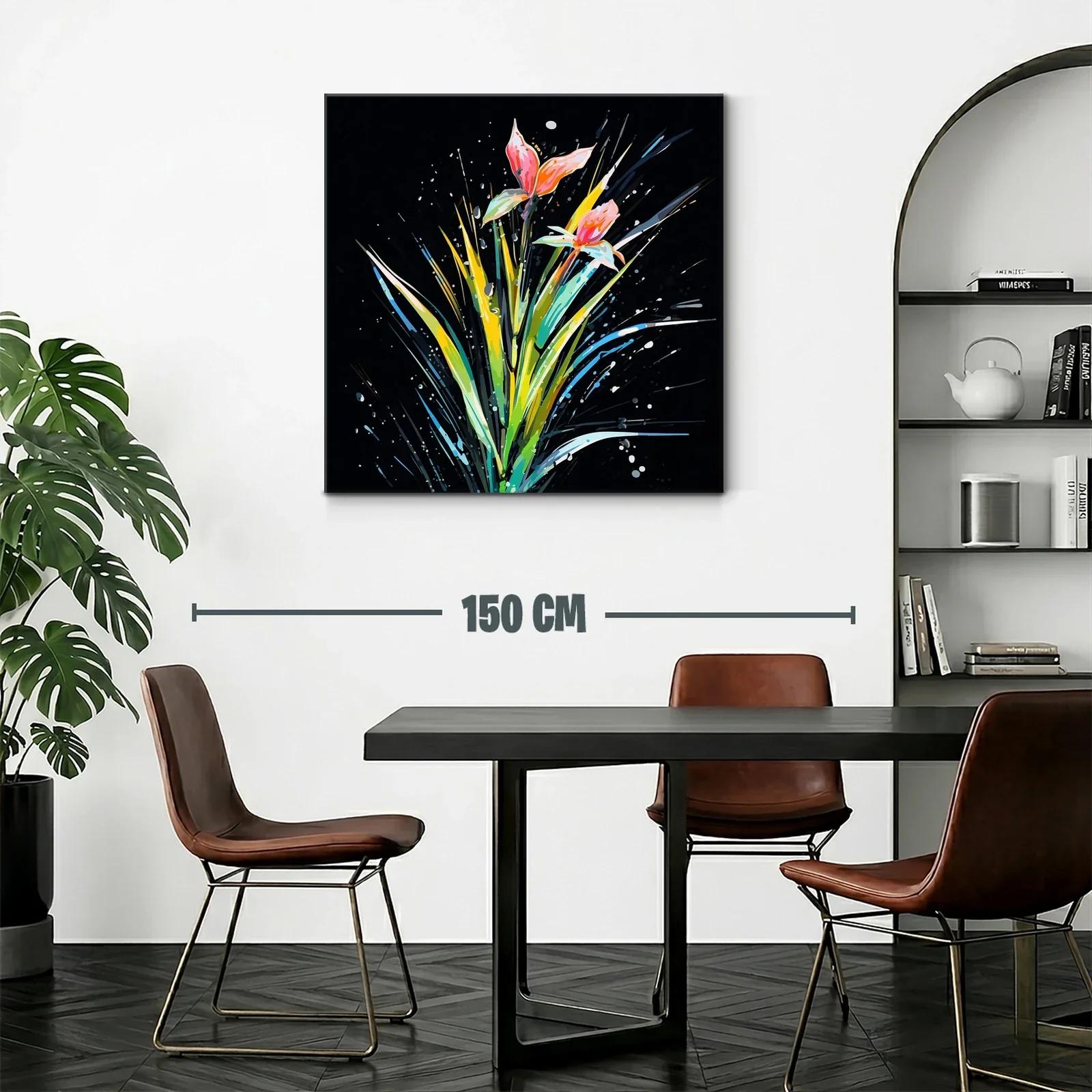 Cuadro moderno con flores vibrantes sobre fondo oscuro — miniatura 2