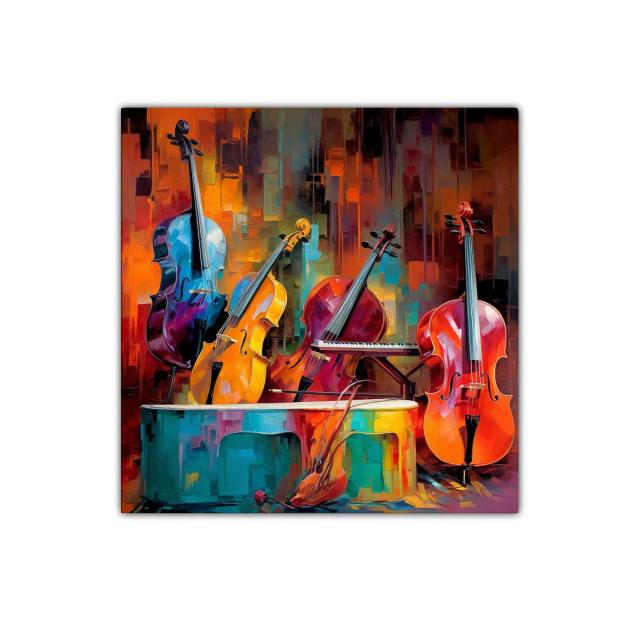 Cuadro decorativo con instrumentos de cuerda vibrantes y coloridos