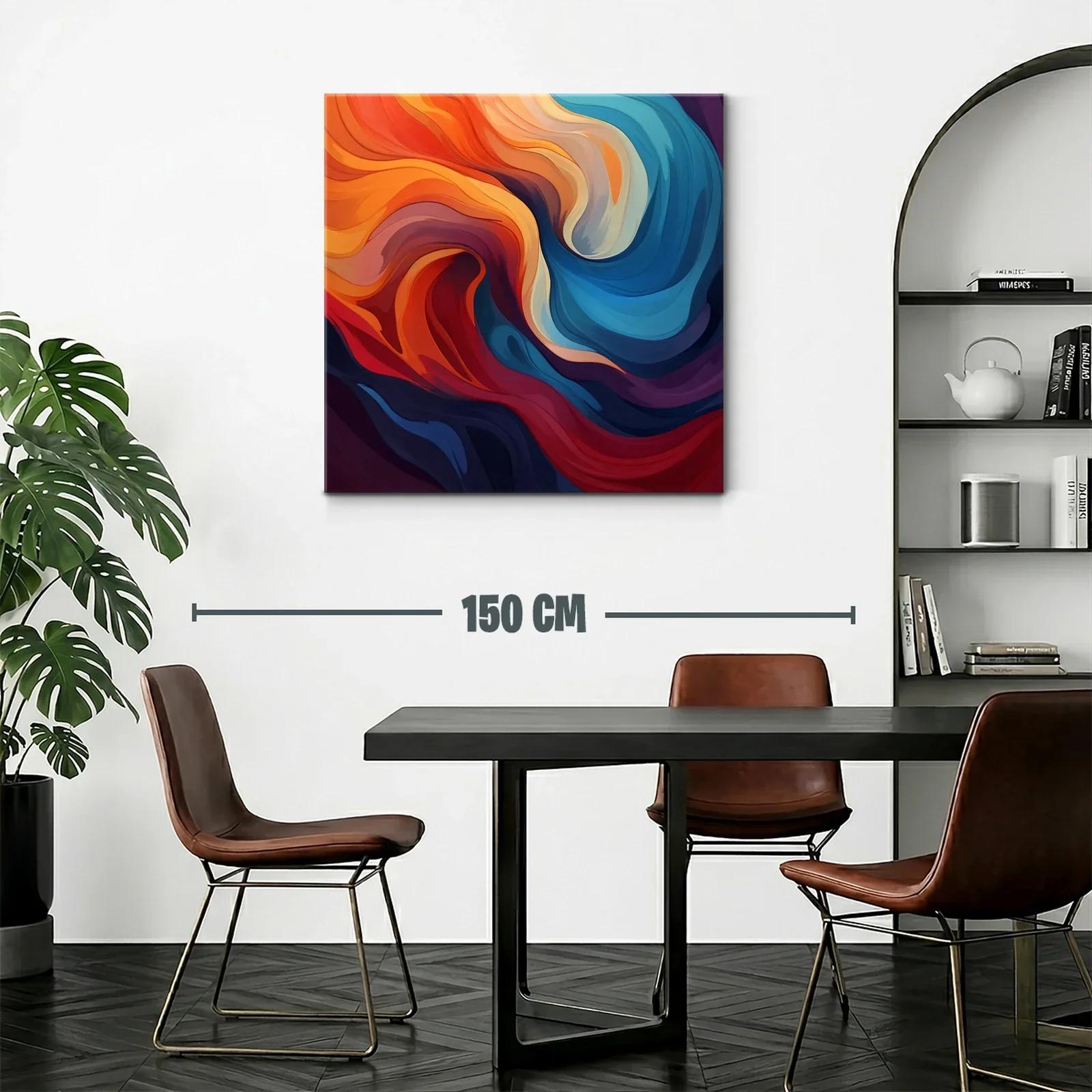 Cuadro Abstracto con Ondas en Tonos Cálidos y Fríos — miniatura 2