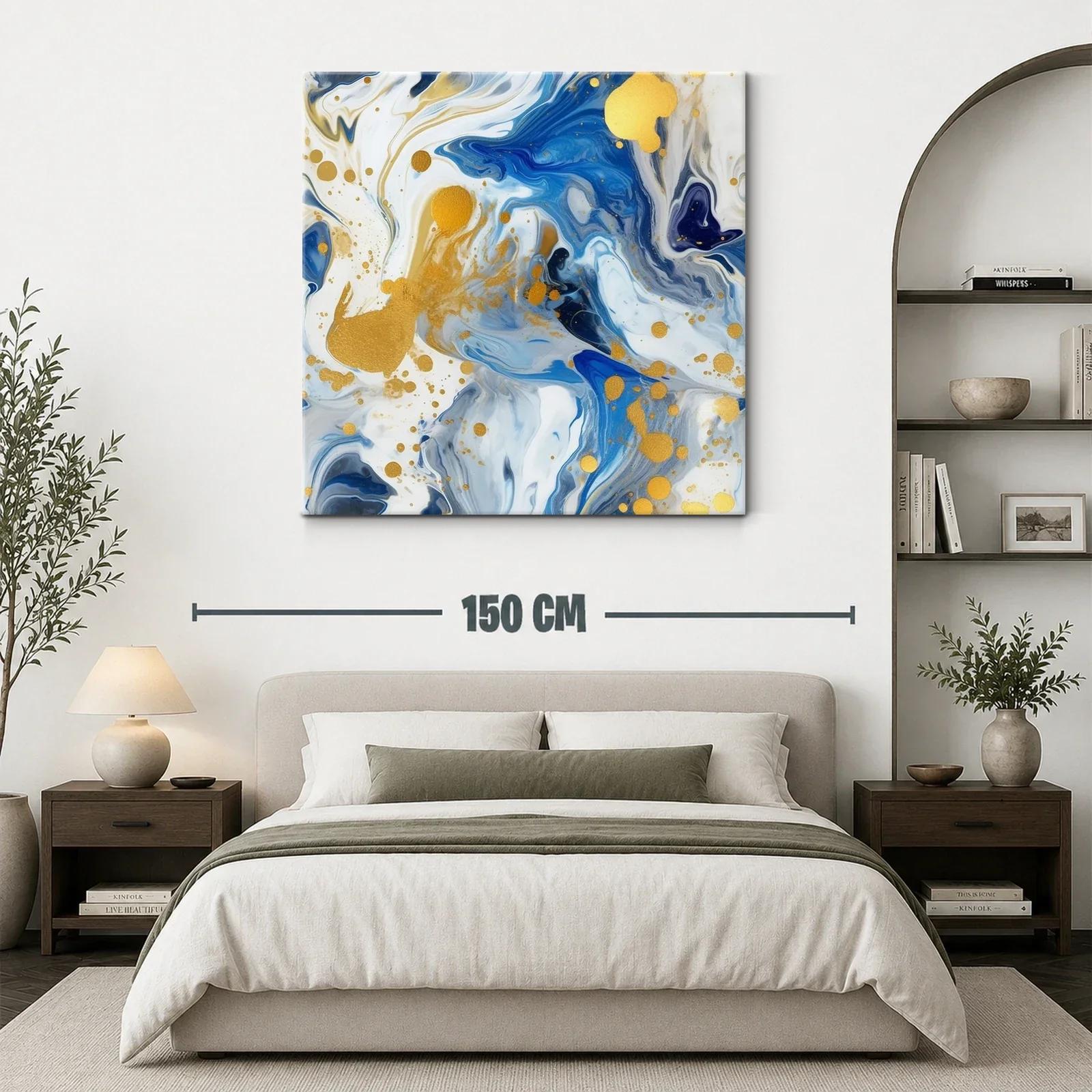 Cuadro abstracto con tonos azules y detalles dorados brillantes — miniatura 3