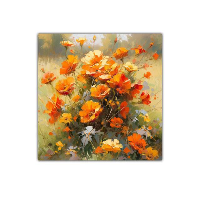 Cuadro floral con vibrantes tonos naranjas y amarillos