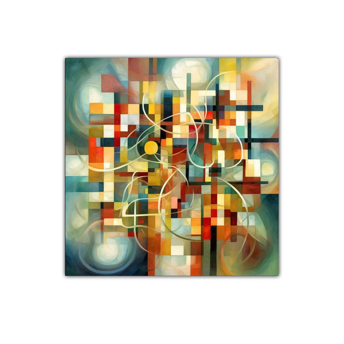 Cuadro abstracto con composición geométrica y trazos orgánicos — imagen principal