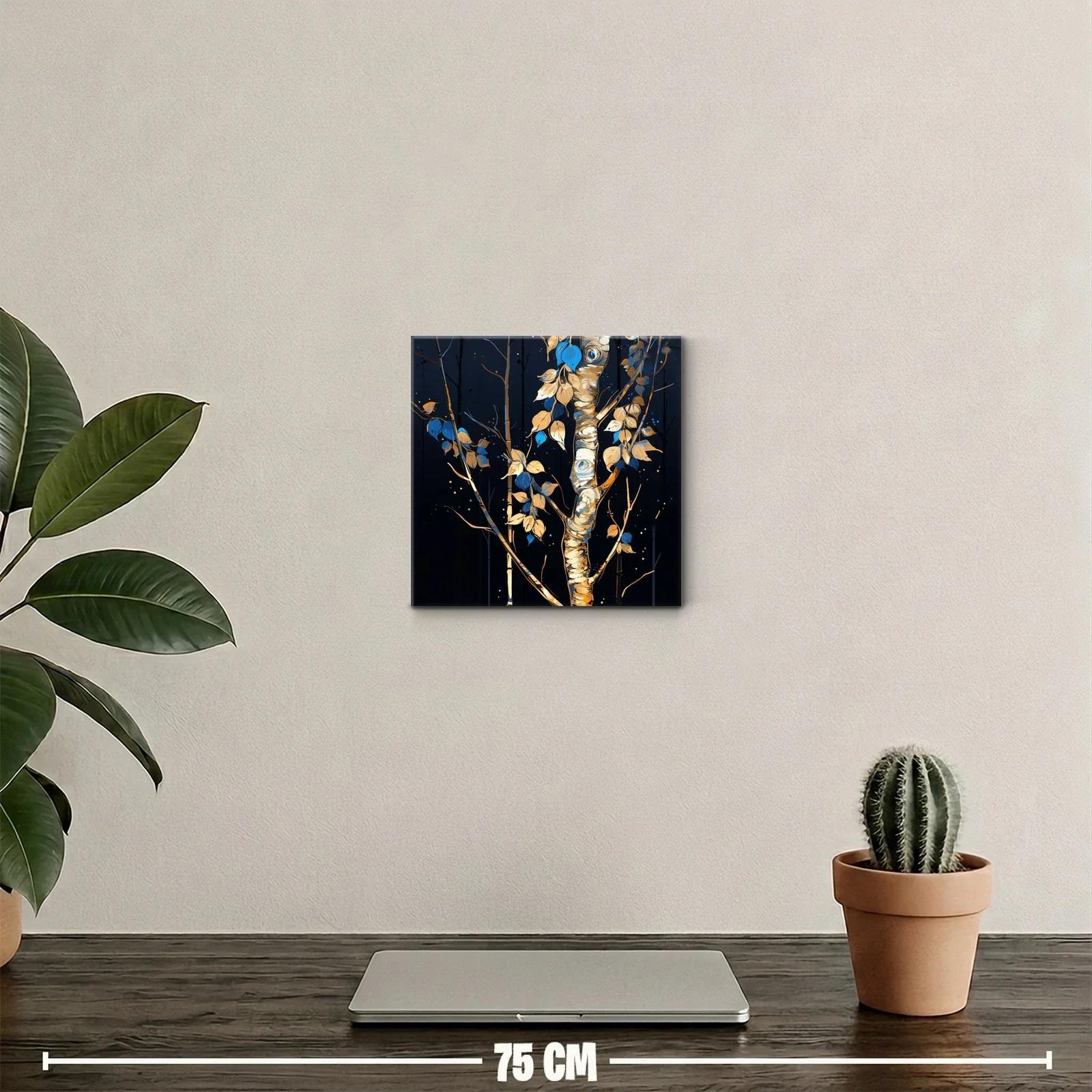 Cuadro Árbol con Hojas en Tonos Azules y Dorados — miniatura 2