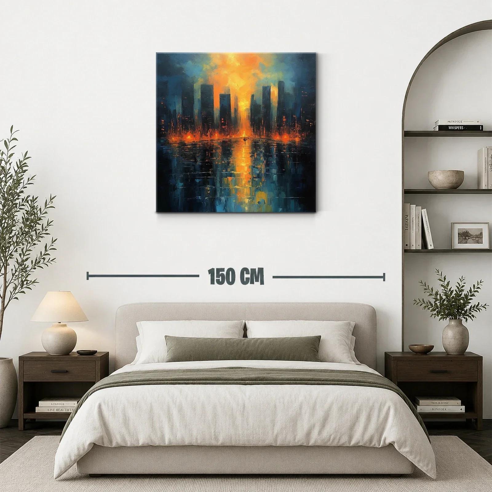 Atardecer vibrante sobre ciudad reflejada en agua — miniatura 3