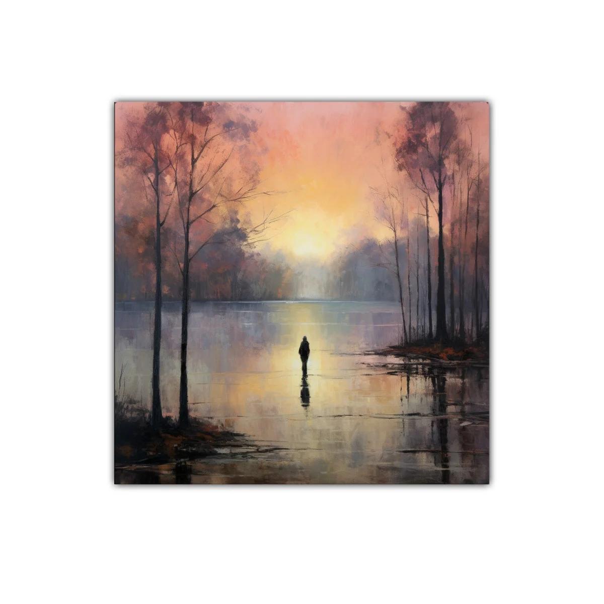 Paisaje sereno al amanecer con figura solitaria — miniatura 1