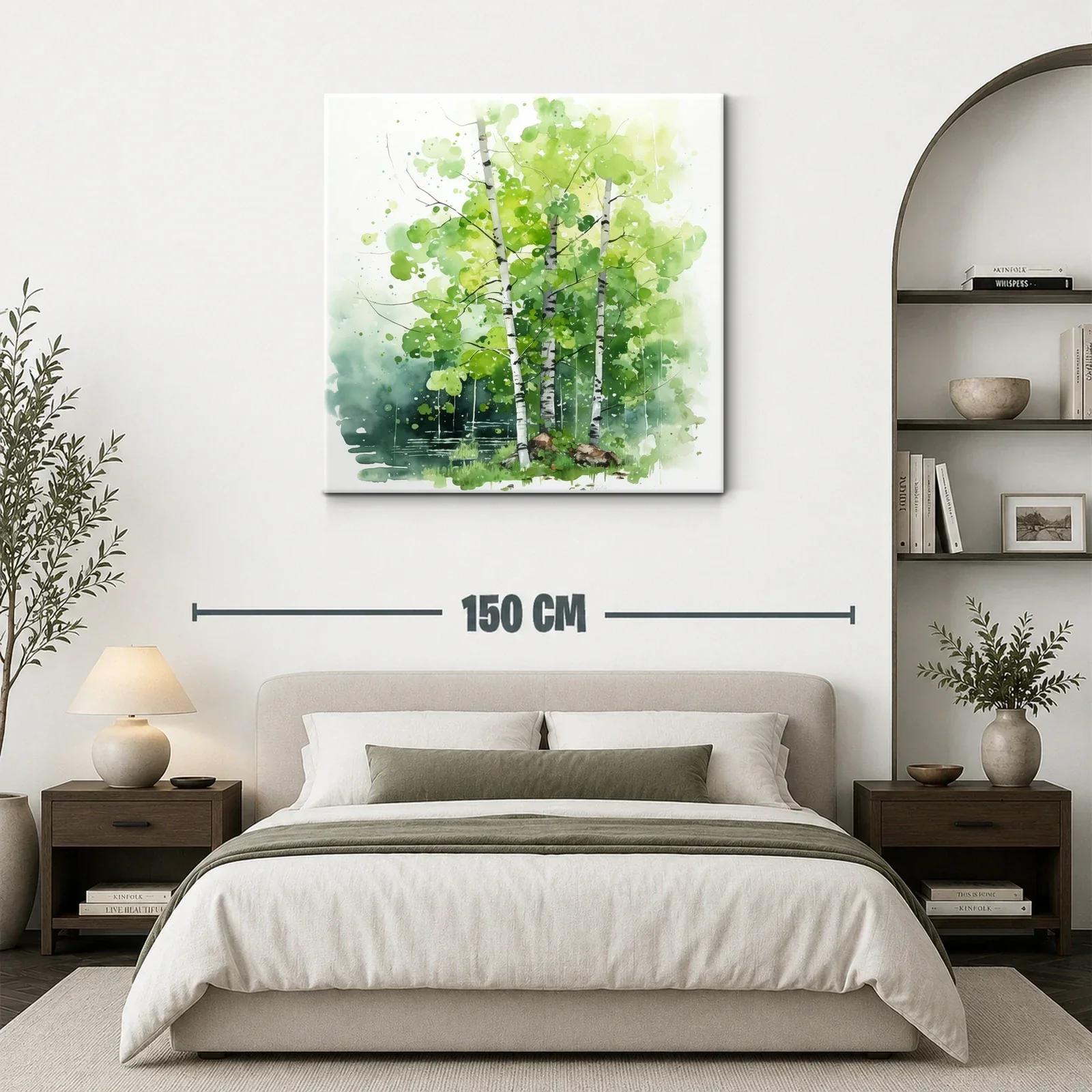 Bosque de abedules en acuarela con tonos verdes vibrantes — miniatura 3