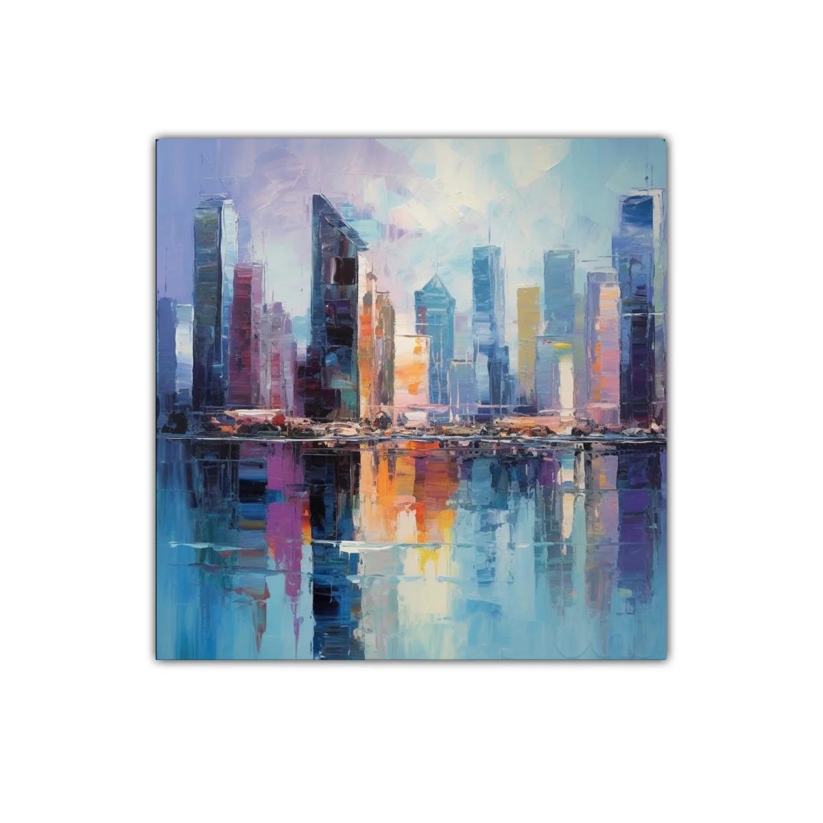 Paisaje urbano con reflejos vibrantes en la ciudad — imagen principal