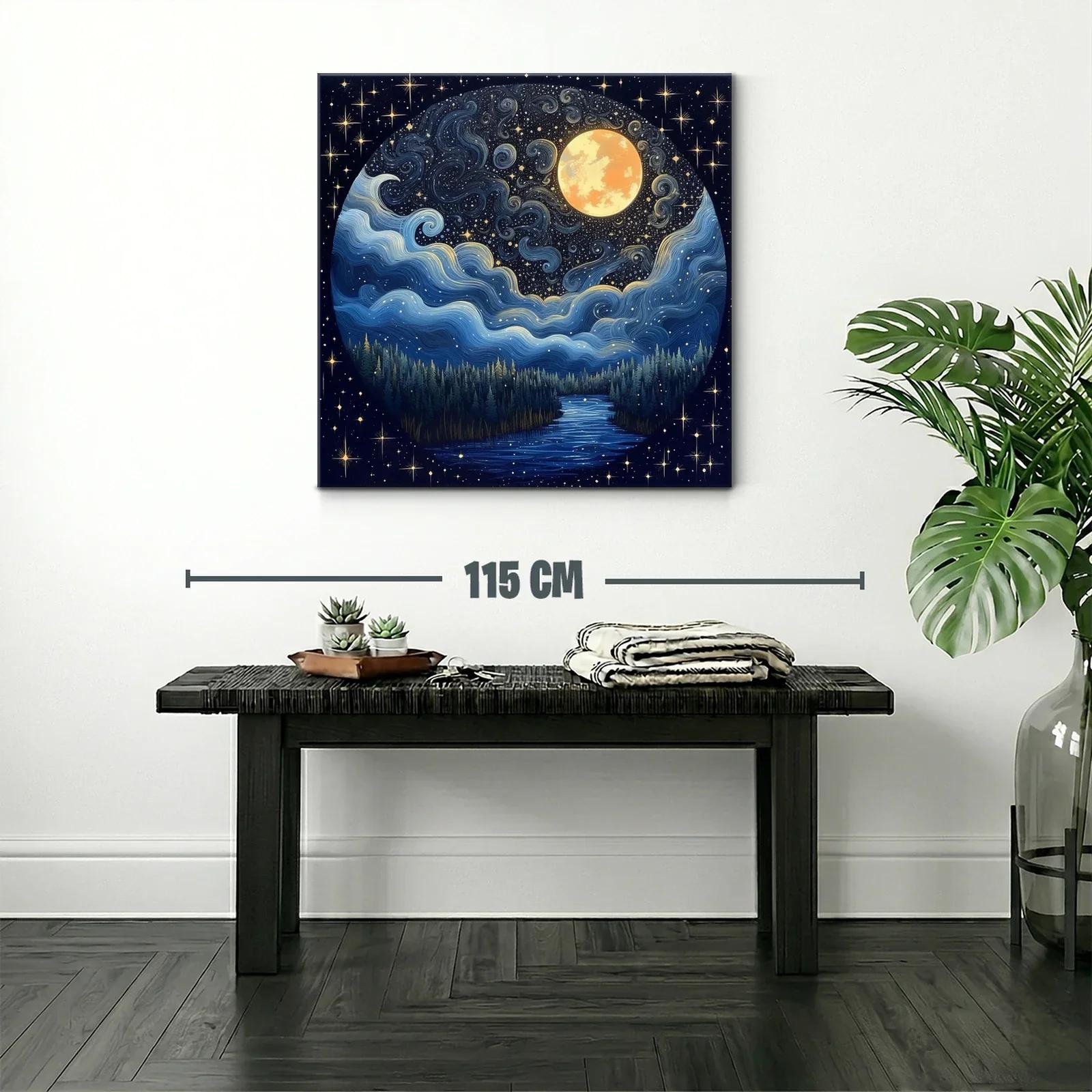 Paisaje nocturno con luna llena y cielo estrellado — miniatura 2