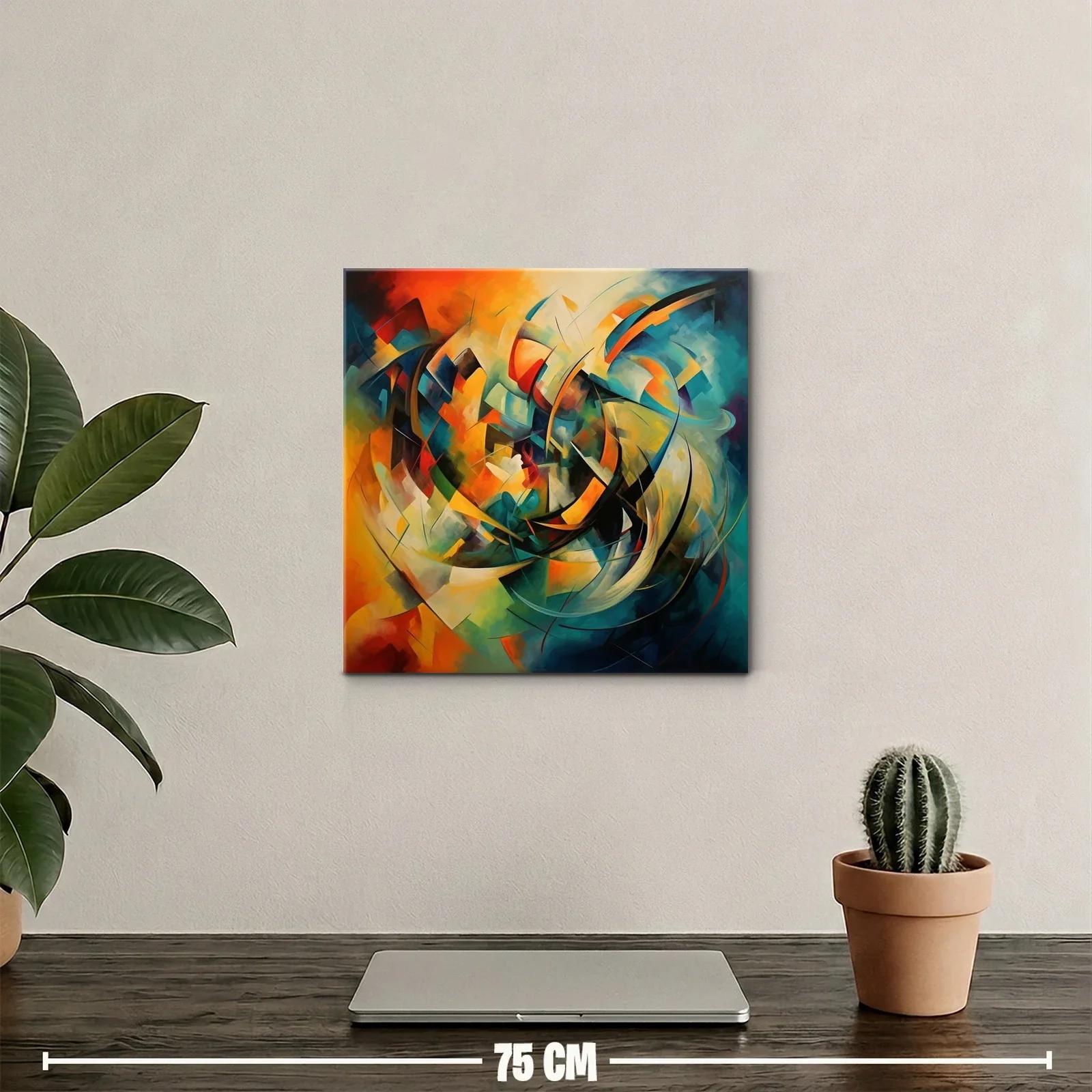 Cuadro abstracto con tonos cálidos y fríos en movimiento — miniatura 2