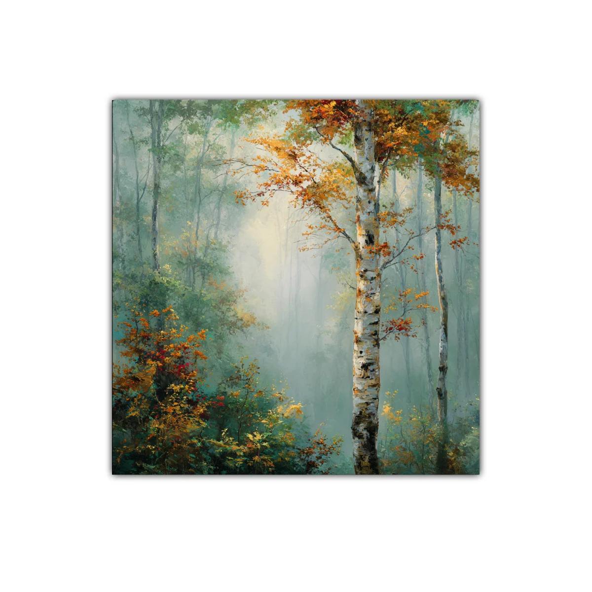 Bosque sereno con árboles otoñales y luz suave