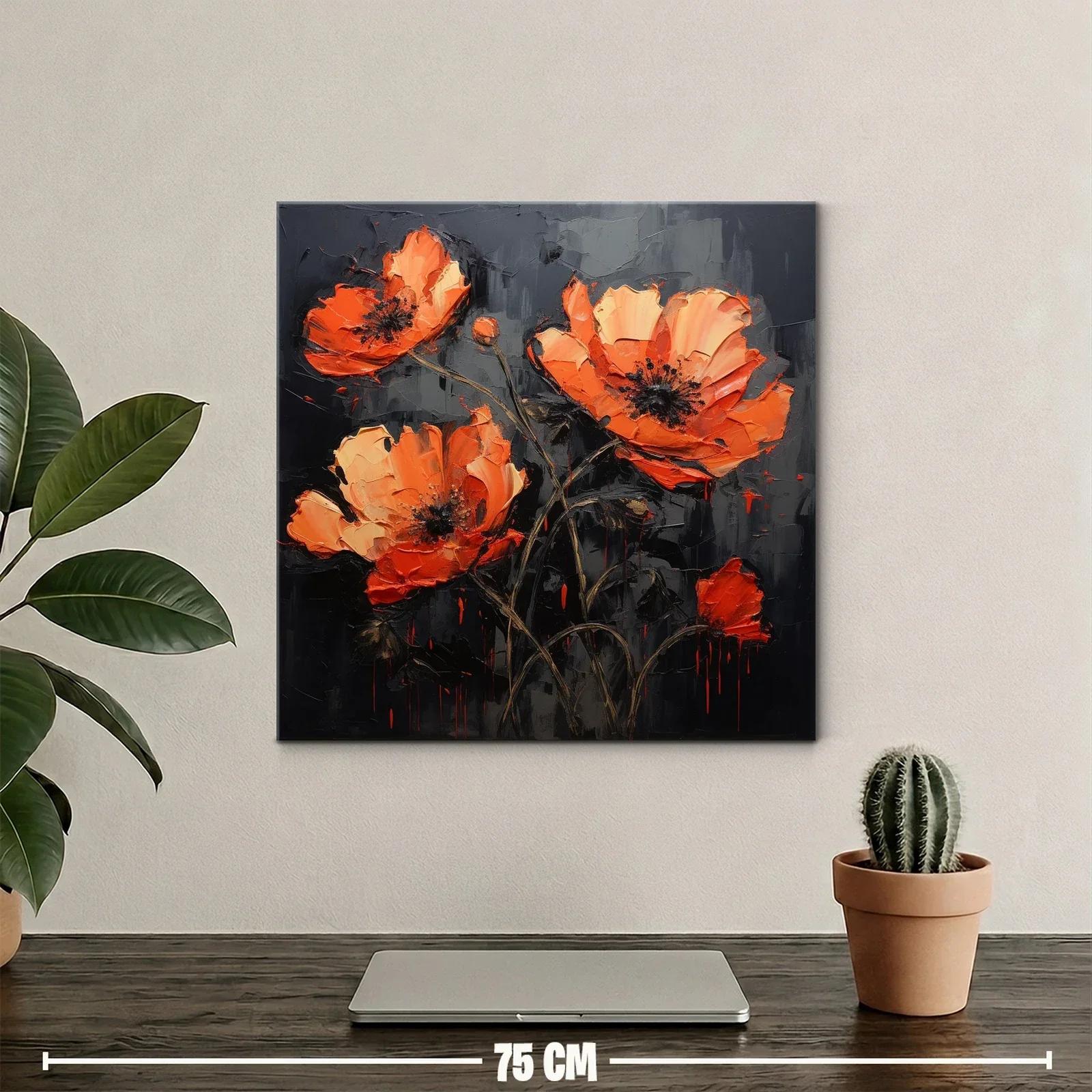 Cuadro flores naranjas vibrantes sobre fondo oscuro — miniatura 2