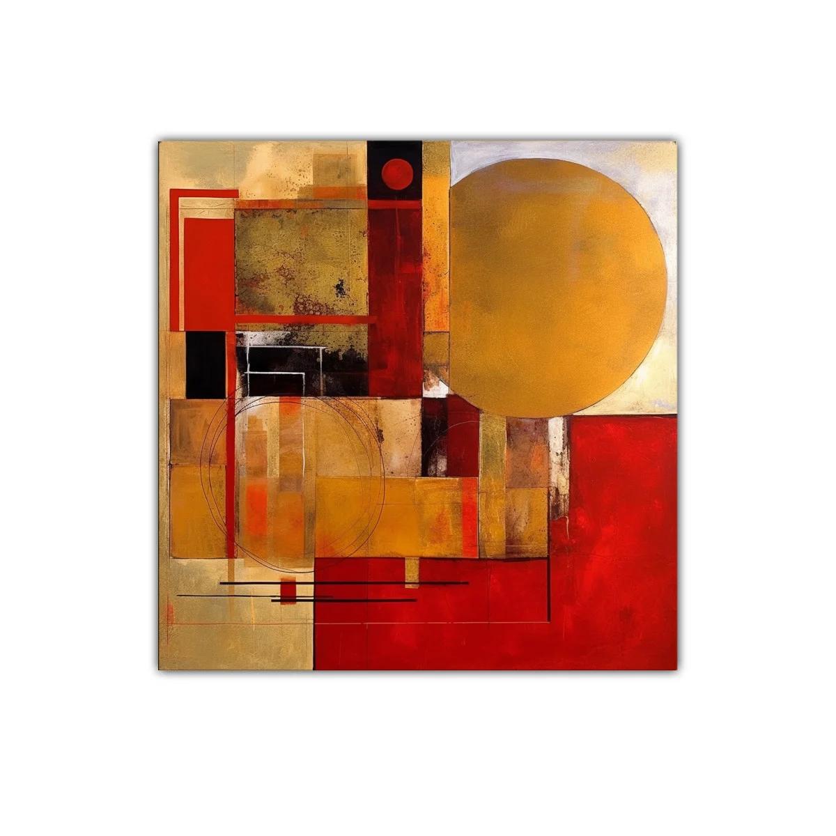 Composición abstracta en rojo y dorado con formas geométricas — imagen principal