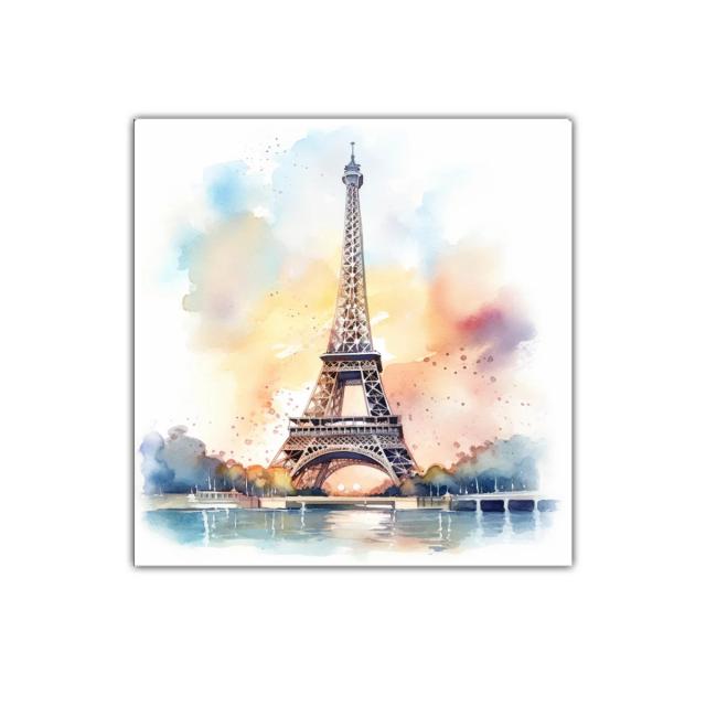 Cuadro Torre Eiffel en Acuarela con Tonos Suaves y Cálidos