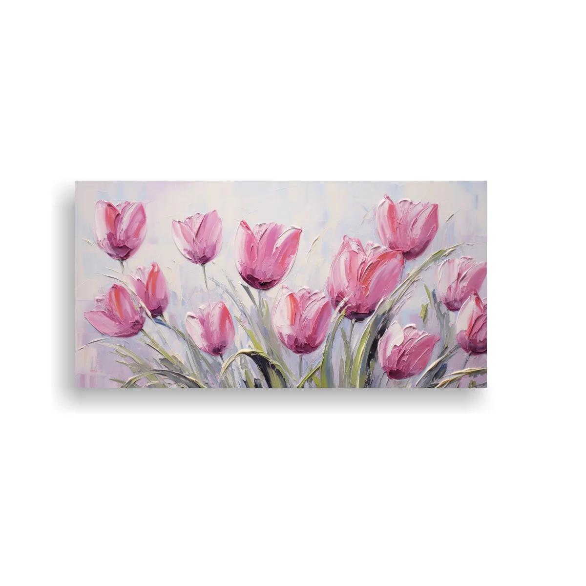 Cuadro tulipanes rosas con pétalos malva y fondo suave — imagen principal