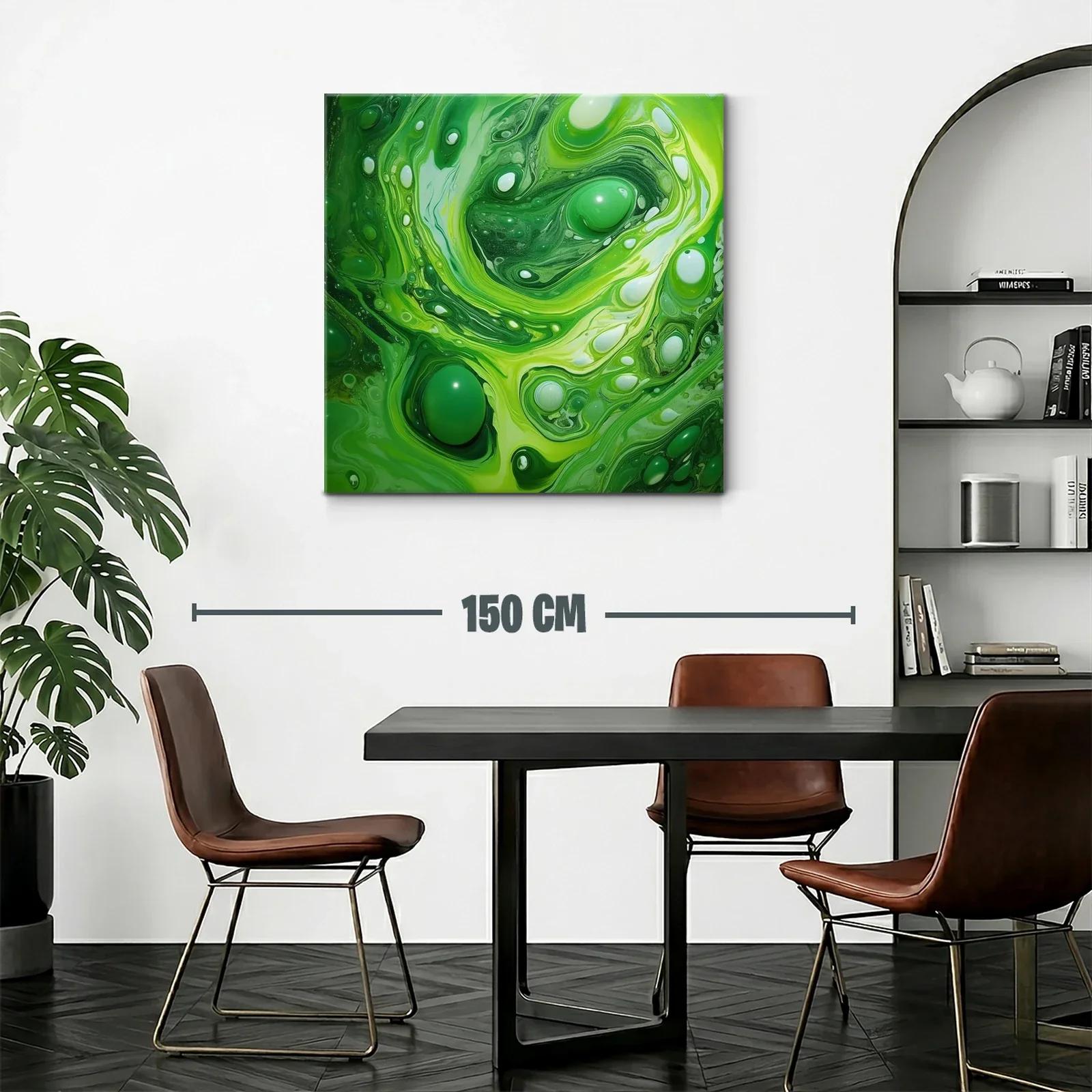 Cuadro abstracto con tonos verdes y formas fluidas — miniatura 2