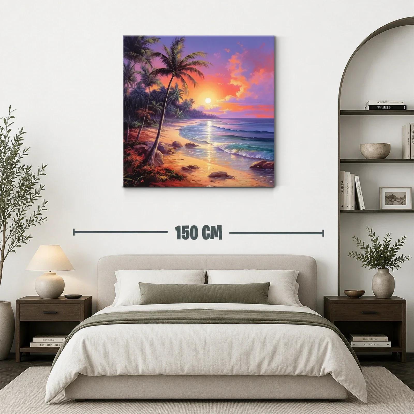 Atardecer tropical sobre la playa de palmeras al mar — miniatura 3