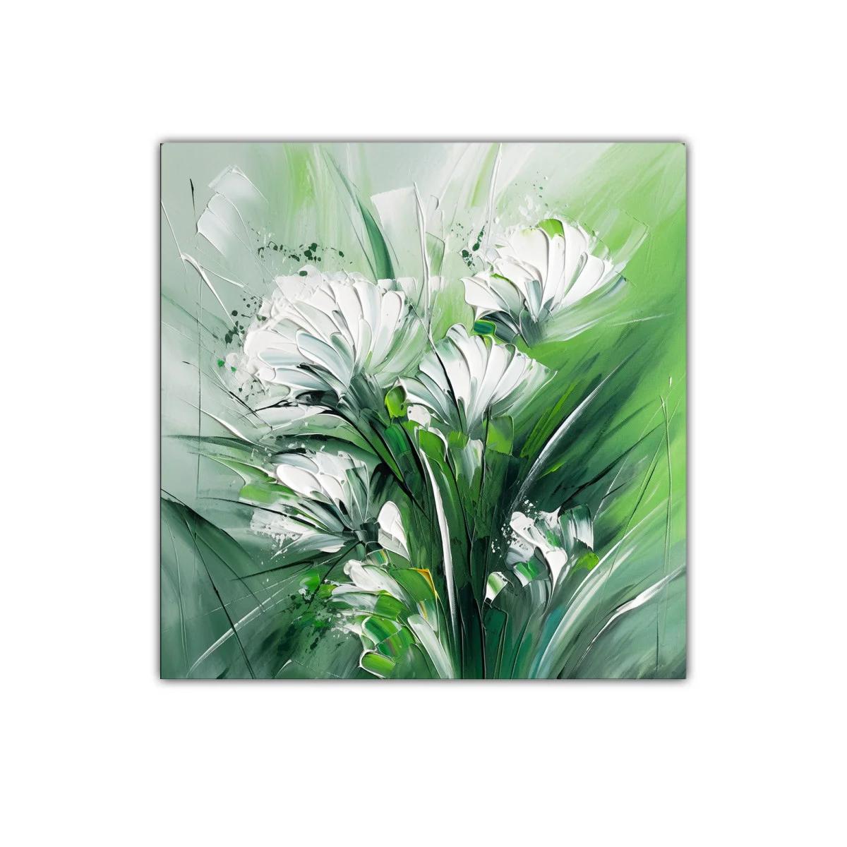 Cuadro floral abstracto con tonos verdes y blancos — imagen principal