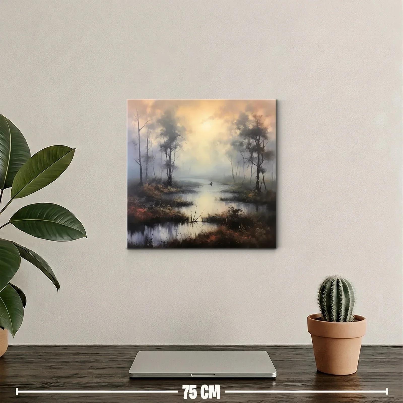 Paisaje brumoso de río sereno en tonos cálidos y grises — miniatura 2