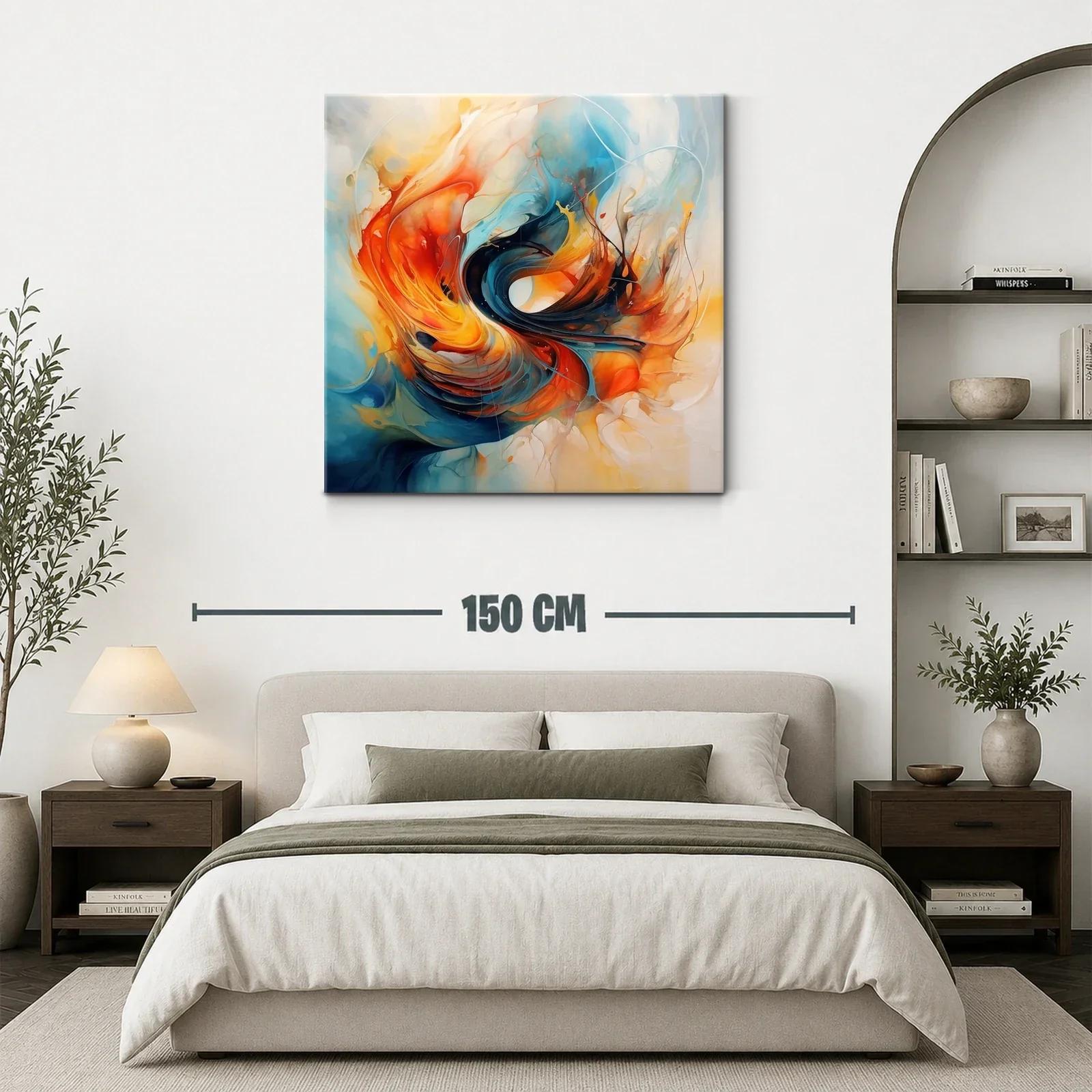 Cuadro abstracto con vibrantes tonos cálidos y fríos en movimiento — miniatura 3