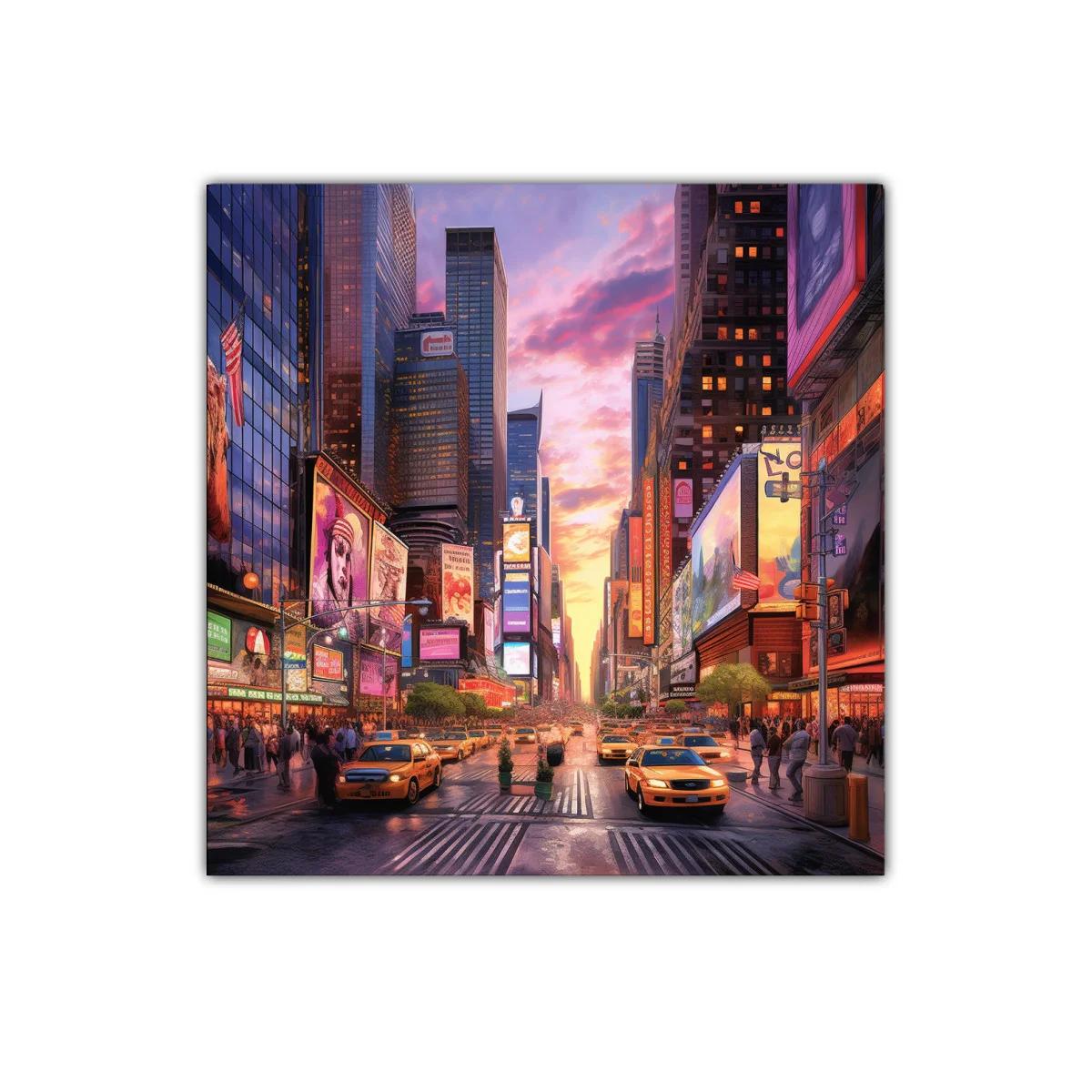 Atardecer vibrante en la ciudad con taxis amarillos — imagen principal