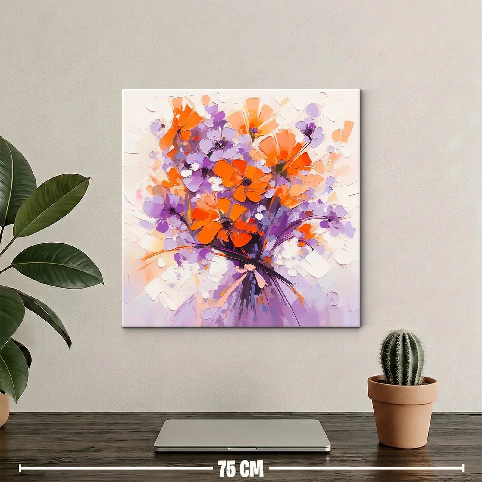 Ramo vibrante con flores naranjas y lilas en composición moderna — miniatura 2