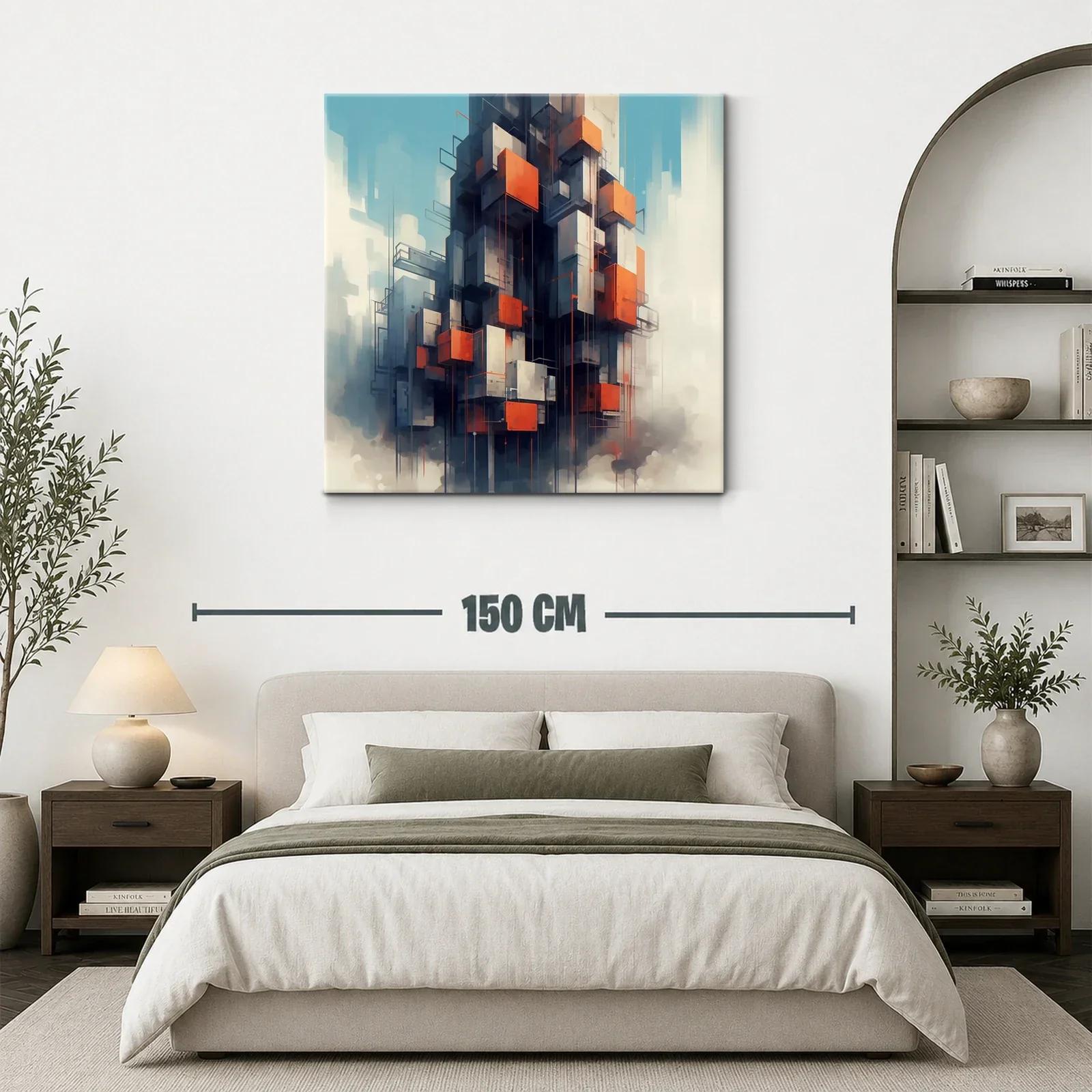 Composición geométrica contemporánea con bloques naranja y gris — miniatura 3